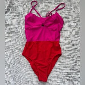 Pink and Red One-Piece Swimsuit